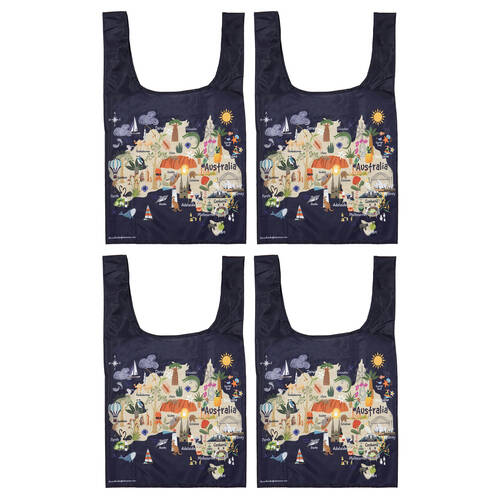 4PK Ashdene Land Down Under AUS Reusable Grocery Shopping Bag 36x64cm