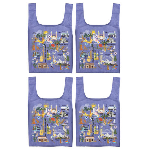 4PK Ashdene Land Down Under NSW Reusable Grocery Shopping Bag 36x64cm