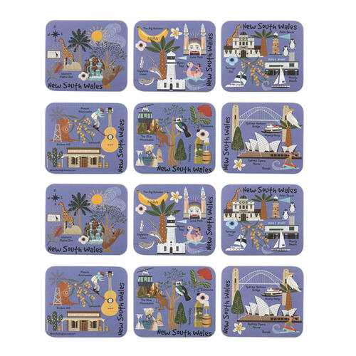 2x 6pc Ashdene Land Down Under NSW Cork Drinking Mat Coaster 11x9.7cm