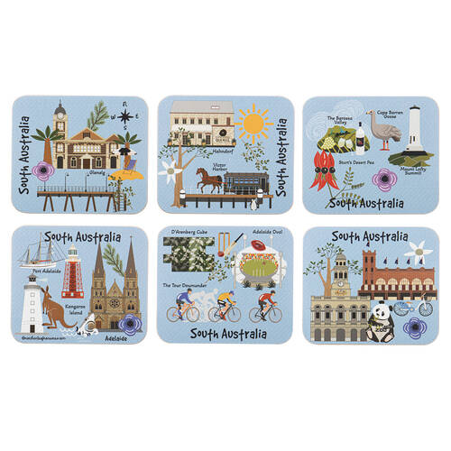 6pc Ashdene Land Down Under SA Cork Drinking Mat Coaster 11x9.7cm