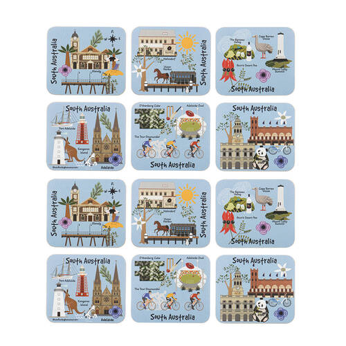2x 6pc Ashdene Land Down Under SA Cork Drinking Mat Coaster 11x9.7cm