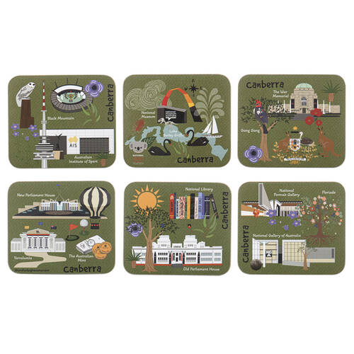 6pc Ashdene Land Down Under Canberra Cork Drinking Mat Coaster 11x9.7cm