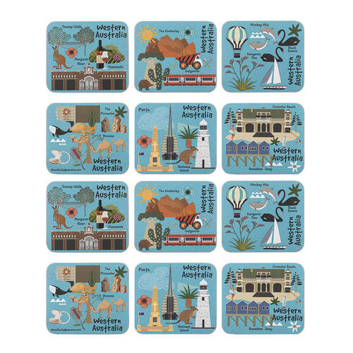 2x 6pc Ashdene Land Down Under WA Cork Drinking Mat Coaster 11x9.7cm