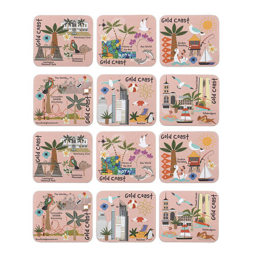 2x 6pc Ashdene Land Down Under Gold Coast Cork Drinking Mat Coaster 11x9.7cm