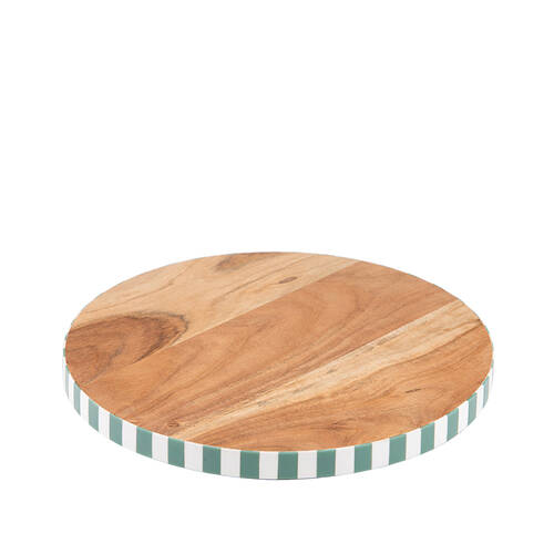 Ladelle Panama Stripe Lazy Susan Wooden Serving Tray/Platter/Board Round Brown