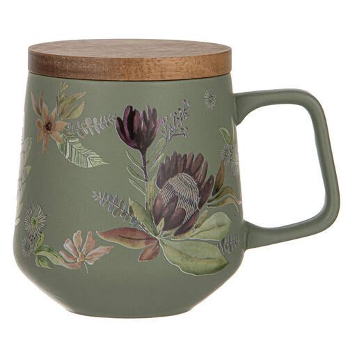 Leura Starter Porcelain Mug & Acacia Coaster Serving Set Assorted
