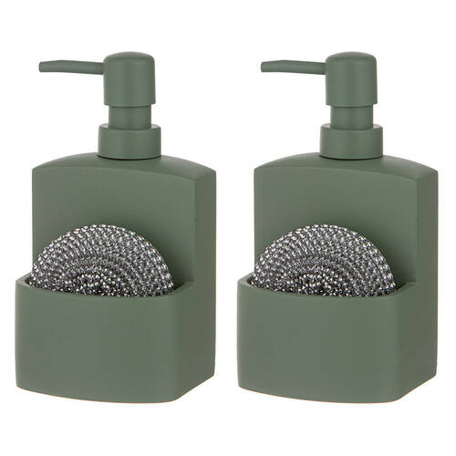 2x 2pc Ladelle Essentials Kitchen Cleaning Set 250ml Pump & Scourer - Sage