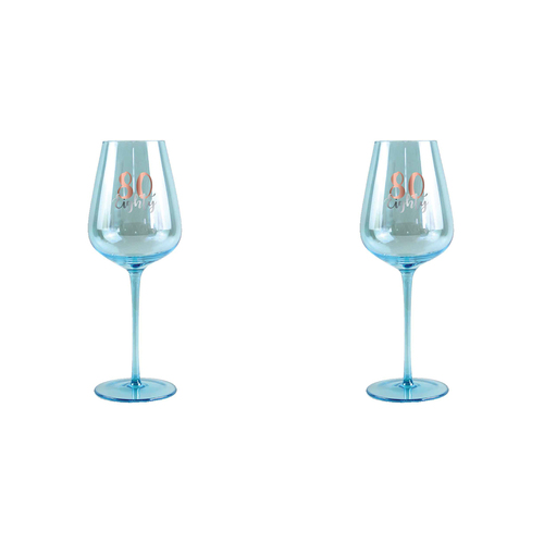 2PK 80th Coloured Decorated Wine Glass Rose Gold Decal 430ml