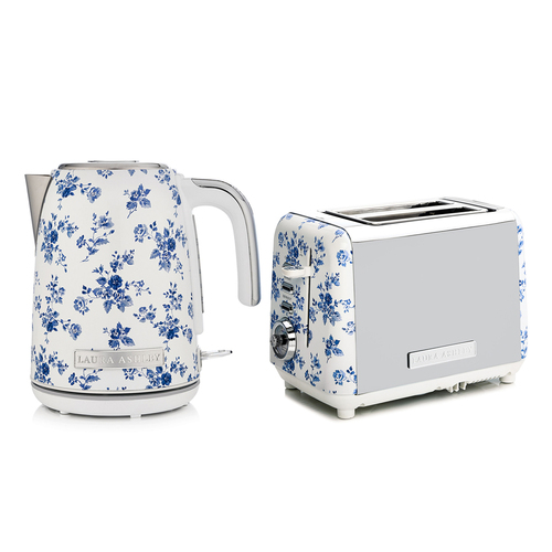 Laura Ashley 1.7L Jug Kettle & 2-Slice Bread Toaster Stainless Steel China Rose