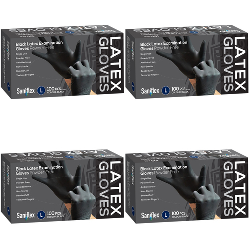 400pc Saniflex Black Latex Powder Free Gloves-Size L