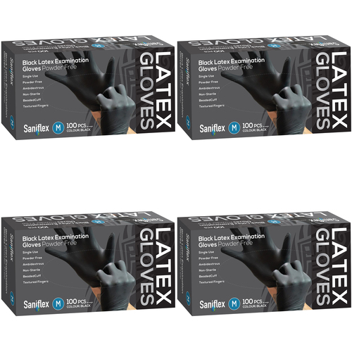 400pc Saniflex Black Latex Powder Free Gloves- Size M