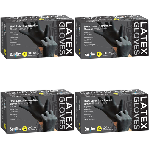 400pc Saniflex Black Latex Powder Free Gloves- Size XL