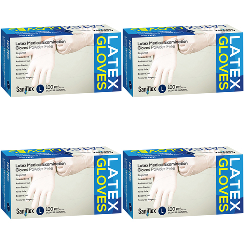 400pc Saniflex Latex Powder Free Gloves Colour Natural- L