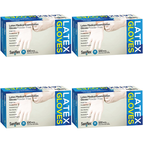 400pc Saniflex Latex Powder Free Gloves Colour Natural- M