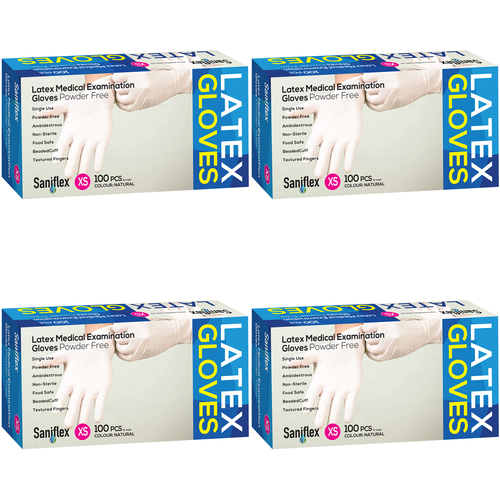 400pc Saniflex Latex Powder Free Gloves Colour Natural- XS