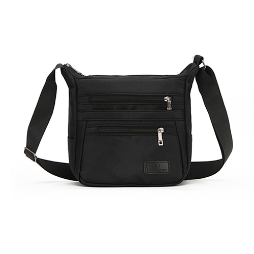 Louis Berry Nylon Dual Zipper Shoulder Bag 22x14x20cm - Black