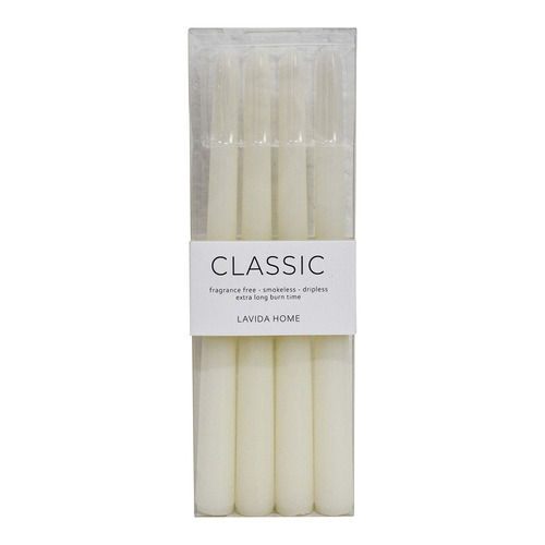 LVD 4PK Classic Unscented 24cm Taper Wax Candle Set - White