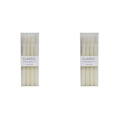 8pc LVD Classic Unscented 24cm Taper Wax Candle Set - White