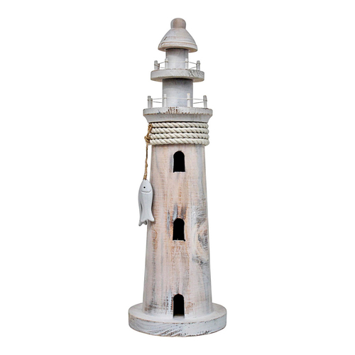 LVD Decorative 39cm MDF Lighthouse w/ Fish Large - Whitewash
