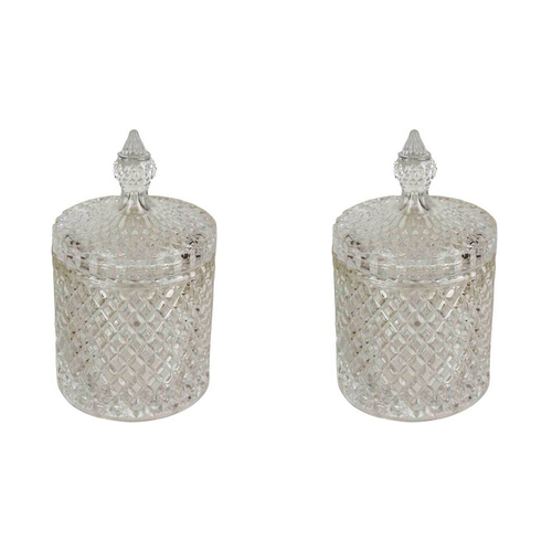 2PK LVD Glass Cruze Trinket Box Storage Decor Round 14cm Medium - Clear