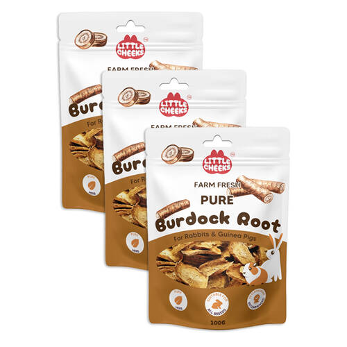 3PK Little Cheeks Farm Fresh Pure Burdock Root Rabbit/Guinea Pig Food Treats 100g
