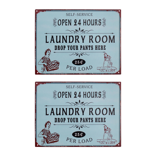 2PK LVD Iron Laundry Drop Pants Sign Home Wall Decor 25x33cm