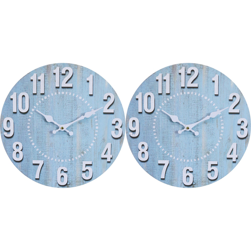 2PK LVD Mist Hanging Wall Clock Analogue 34cm Round Decor