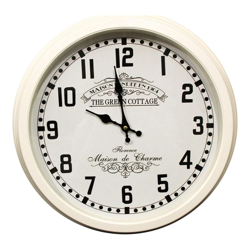 LVD Maison Metal Glass 45.5cm Wall Clock Round Analogue Hanging Decor - White