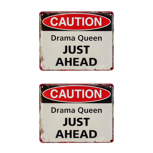 2PK LVD Metal 25cm Drama Queen Sign Home Decorative Plaque