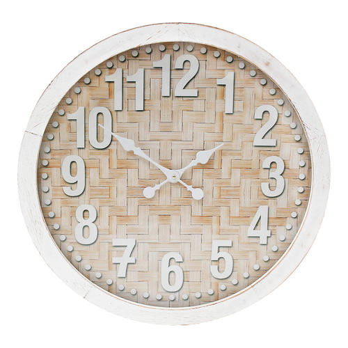 LVD Bamboo FramedMDF Glass 60cm Wall Clock Round Analogue Decor - White