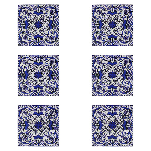6PK LVD Ceramic/Cork Trivet Largo Tile Home/Kitchen Decor 15cm Blue