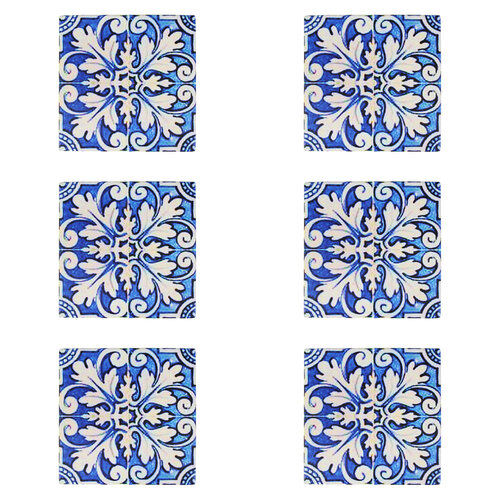 6PK LVD Ceramic/Cork Trivet Malaga Tile Home/Kitchen Decor 15cm Blue
