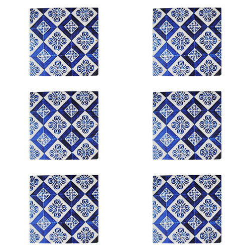 6PK LVD Ceramic/Cork Trivet Valencia Tile Home/Kitchen Decor 15cm Blue
