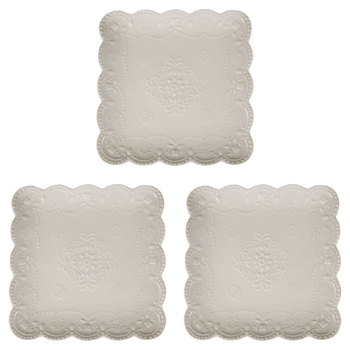 3PK LVD Ceramic 20cm Fleur Scallop Tray Food/Drinks Square - White