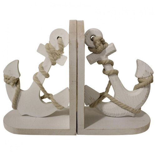 LVD 2pc MDF Rope Bookends Anchor White Wash 17 x 23cm