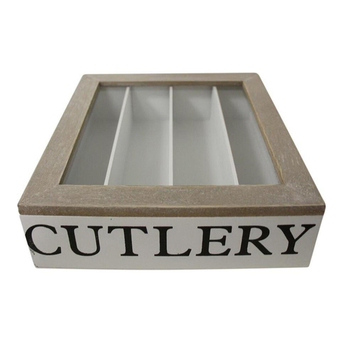 LVD MDF 23cm Cutlery Box Home/Kitchen Decorative Organiser - White