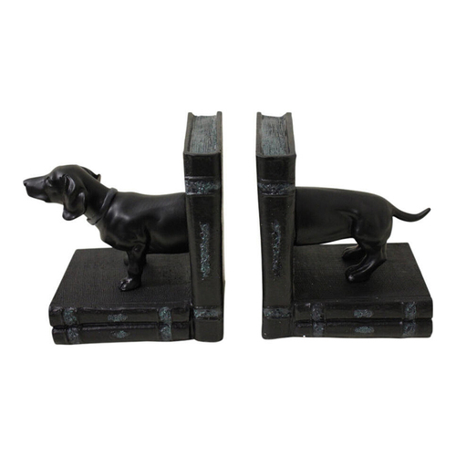 LVD 2pc Daschound Dog 30x15cm Bookend Resin Book Holder - Black