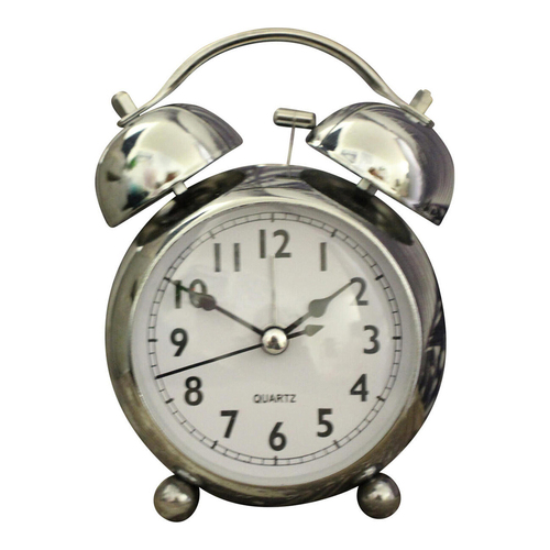 LVD Round Metal 13cm Alarm Clock Bedside Analogue Small - Silver