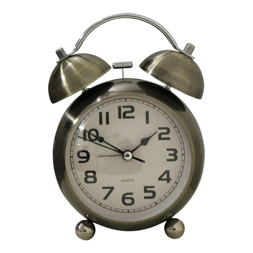 LVD Round Metal 16cm Alarm Clock Bedside Analogue Large - Brass