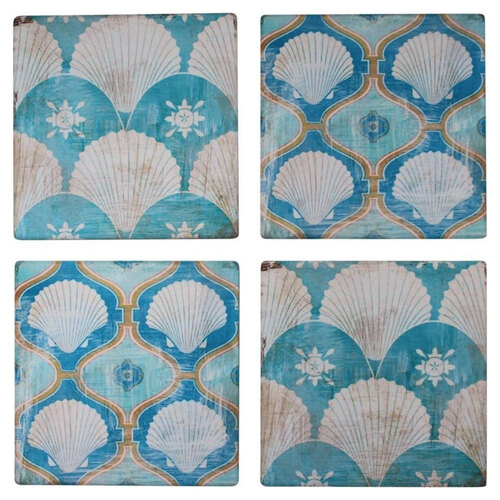 LVD 4pc Square Coasters Shells Asstd