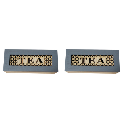 2PK LVD Stamp MDF 24cm Tea Box Home/Kitchen Decorative Organiser Small - Blue