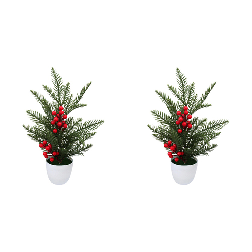 2PK LVD Plastic/Foam Christmas Tree w/ Berries Potted Home Decor