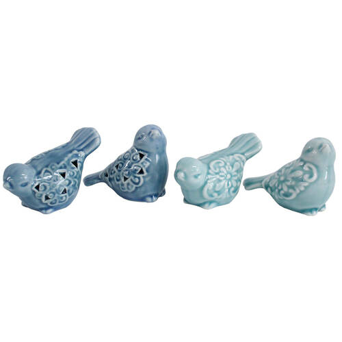 4pc LVD Ceramic Glossy Glazed Birds Decoration Set 8x4.5x6.5cm Teal