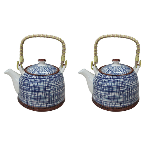 2PK LVD Blue Lines 18cm Ceramic Teapot Decorative Brewing Tea Pot w/ Handle