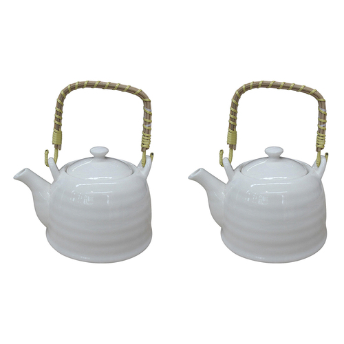 2PK LVD Classic White 18cm Ceramic Teapot Decorative Brewing Tea Pot w/ Handle
