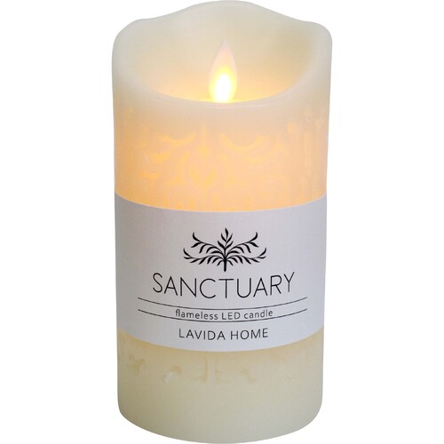 LVD Wax/Plastic Flameless LED Carved Pillar Candle 16.5cm Medium - White