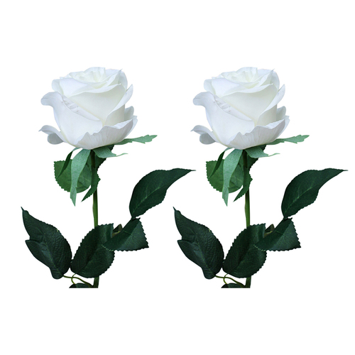 2PK LVD Plastic Long 73cm Stem Rose Artificial Flower Decor - White