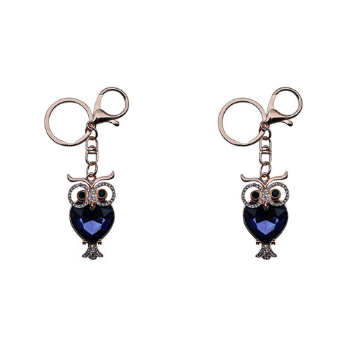 2PK LVD Metal 11cm Owl Sapphire Keyring Hanging Bag/Key Accessory