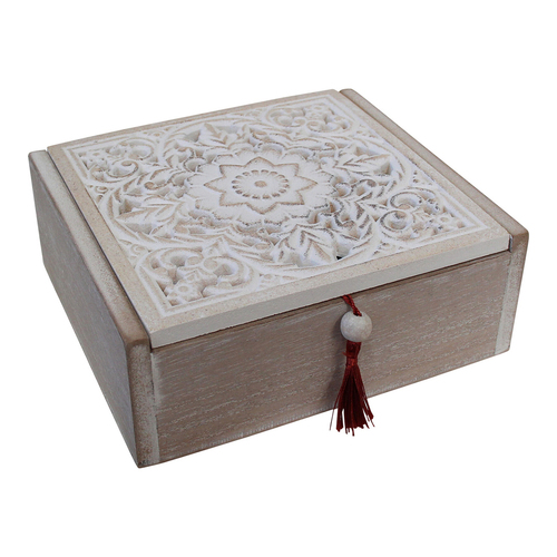 LVD Mandala Carving 18cm Wood Jewellery Box Home/Bedroom Decor