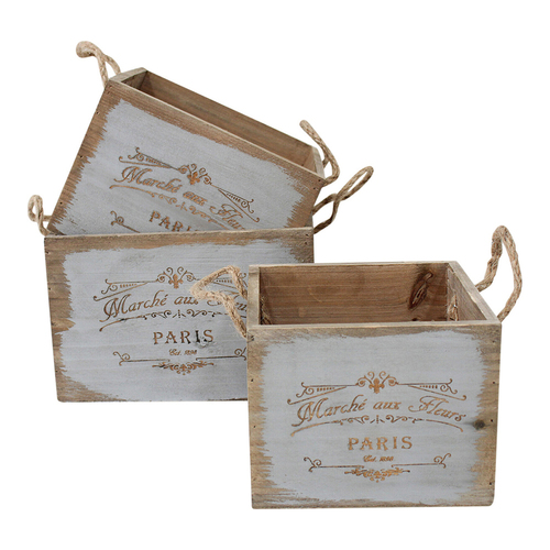 3pc LVD Square Markets 23/20/17cm MDF Storage Box w/ Handle Set - Natural
